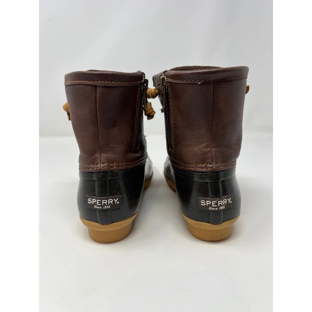 Sperry Saltwater Duck Boots Girls 2M Brown Side Zip Waterproof Rain